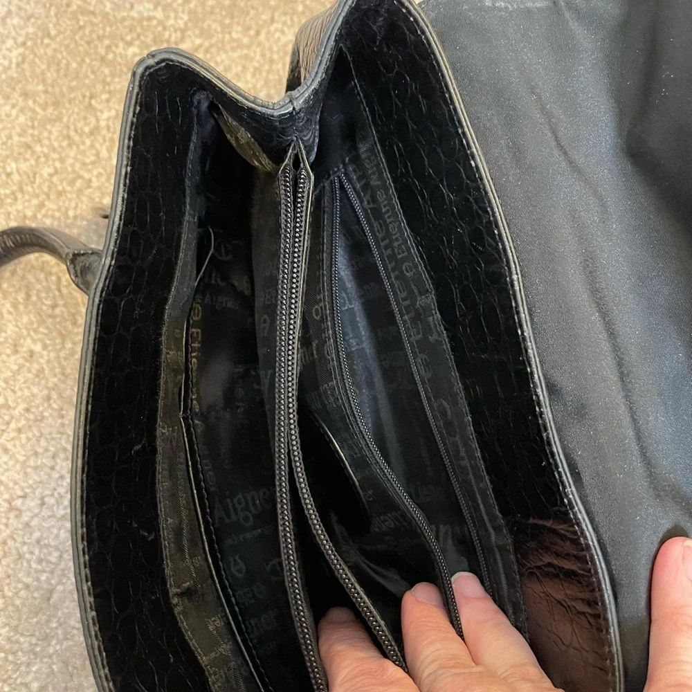 Etienne Aigner Black Crocodile-Embossed Leather Handbag - Picture 4 of 6